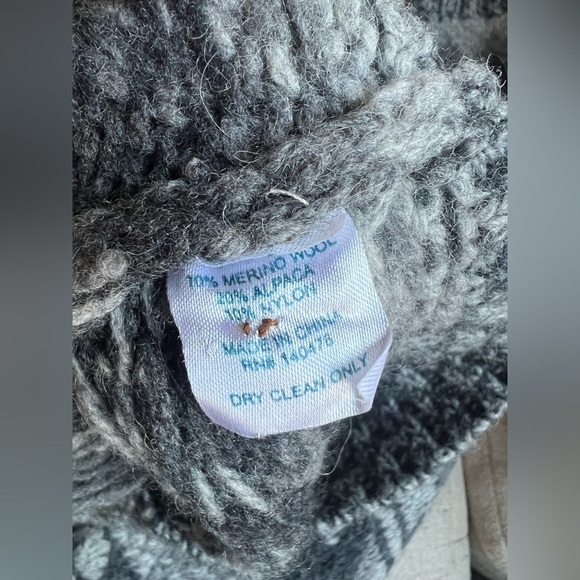 Faherty Mens Gray Merino Wool Alpaca Knit Wave Fair Isle sweater - Picture 5 of 6